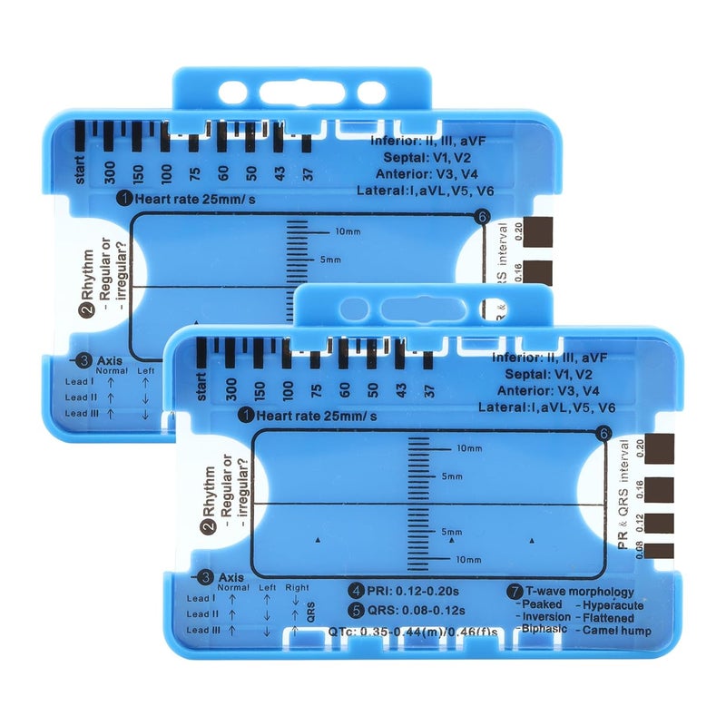 Restynic 2PCS ECG 7 Step Ruler, EKG Interpretation Caliper, Transparent Plastic Measuring Tool - Image 1